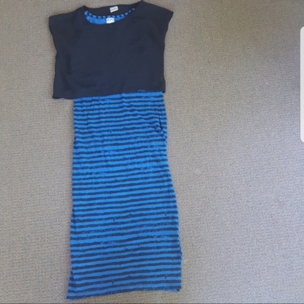 Disney D-Signed Blue Black Striped Maxi Dress